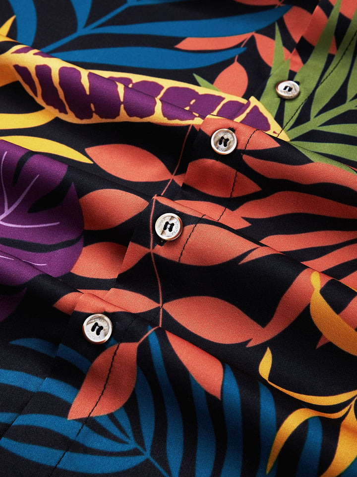 Camisa de manga corta con bolsillo abotonado y estampado de hojas de plantas hawaianas para hombre de Alohadaddy