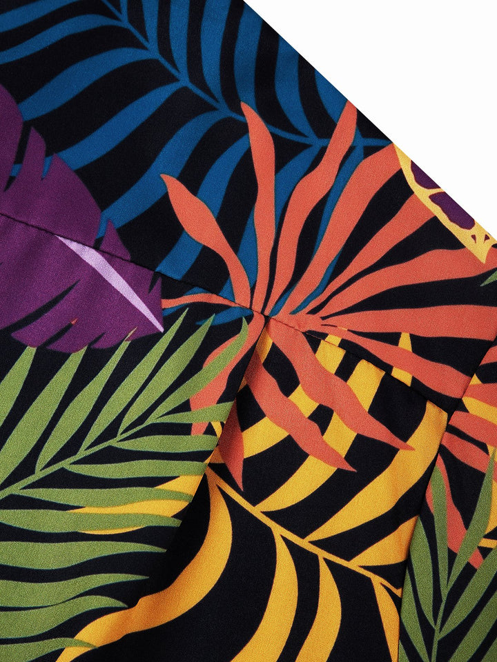 Camisa de manga corta con bolsillo abotonado y estampado de hojas de plantas hawaianas para hombre de Alohadaddy