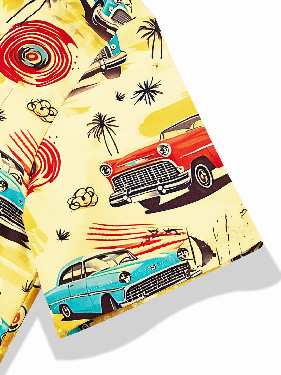 Camisa de manga corta con bolsillo abotonado y estampado de coches retro para hombre de Alohadaddy