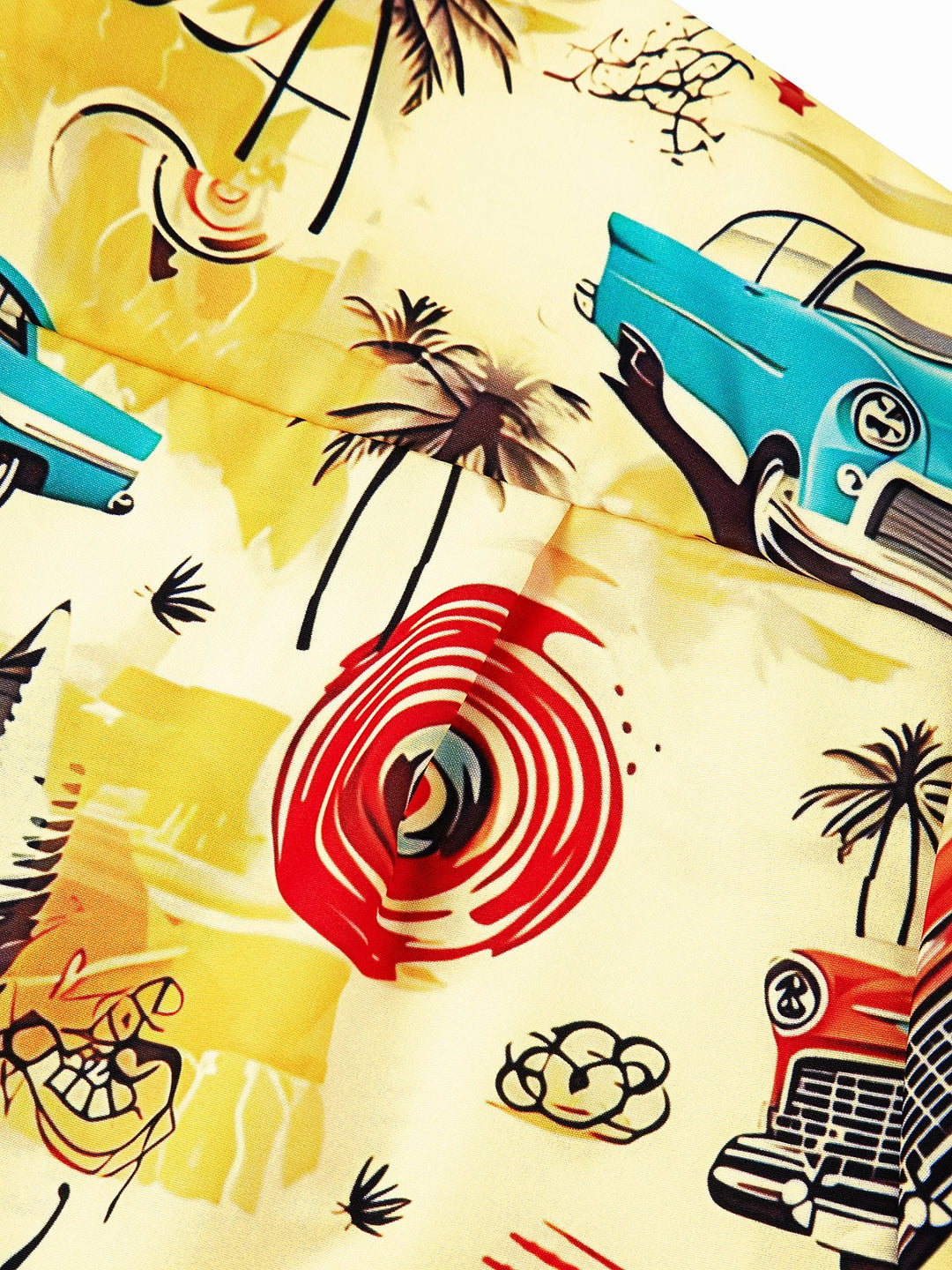 Camisa de manga corta con bolsillo abotonado y estampado de coches retro para hombre de Alohadaddy