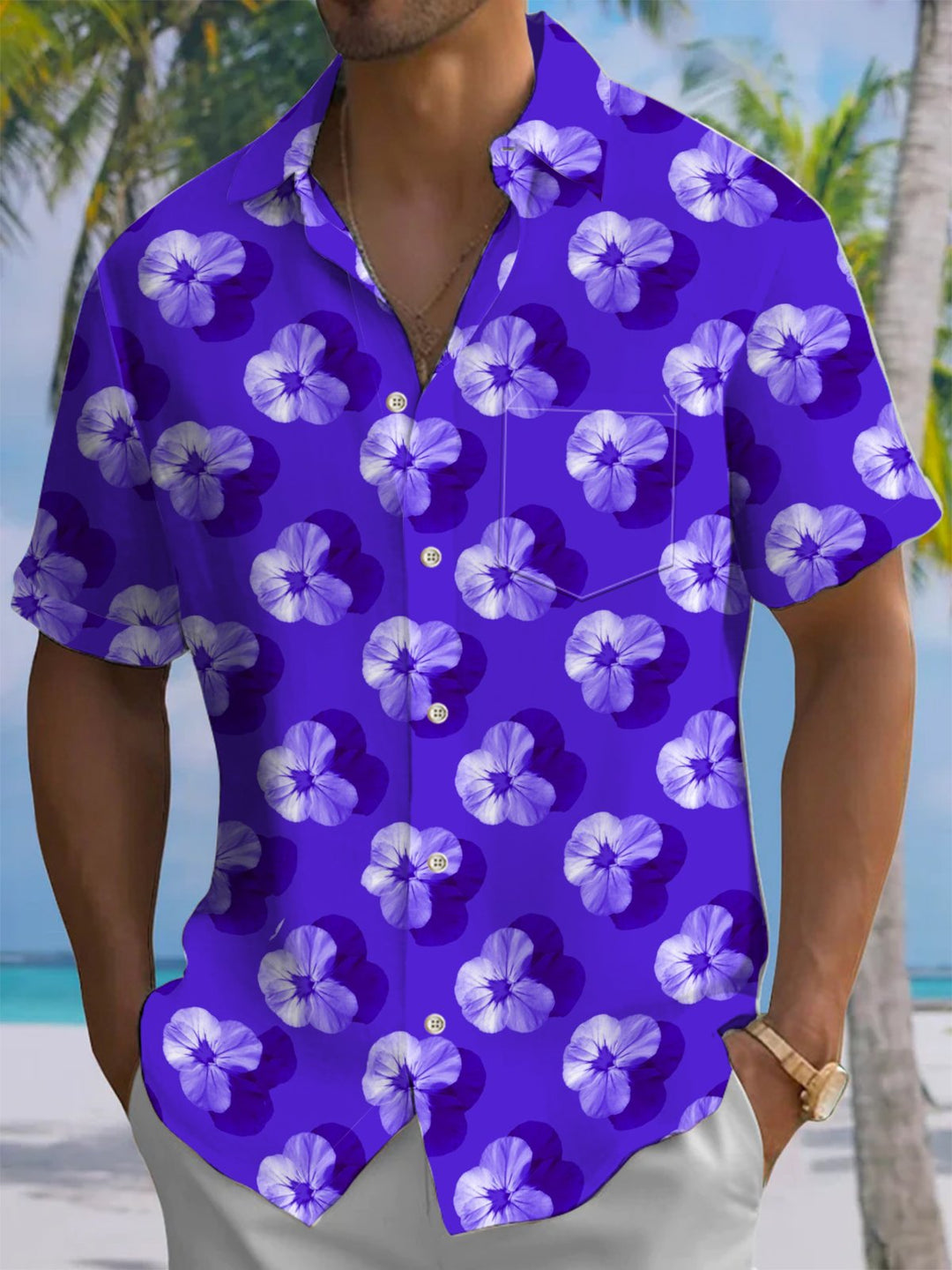 Alohadaddy® Hawaiian Flowers Art Print Chest Pocket Men&