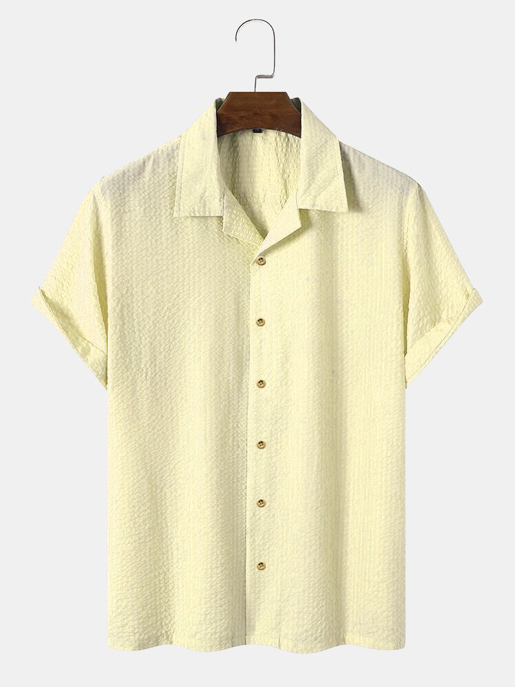 Camisas casuales antiarrugas de seersucker lisas para hombre, blusas básicas multicolor