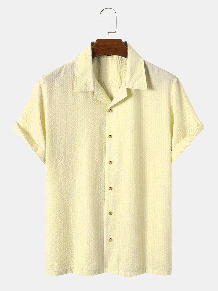 Camisas casuales antiarrugas de seersucker lisas para hombre, blusas básicas multicolor