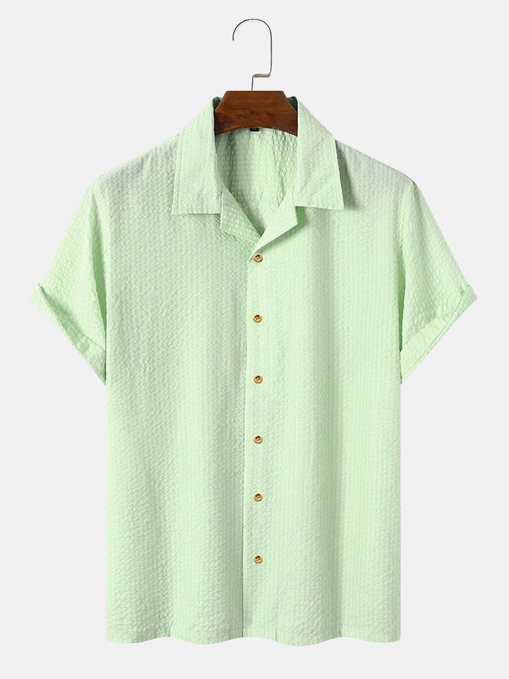 Camisas casuales antiarrugas de seersucker lisas para hombre, blusas básicas multicolor