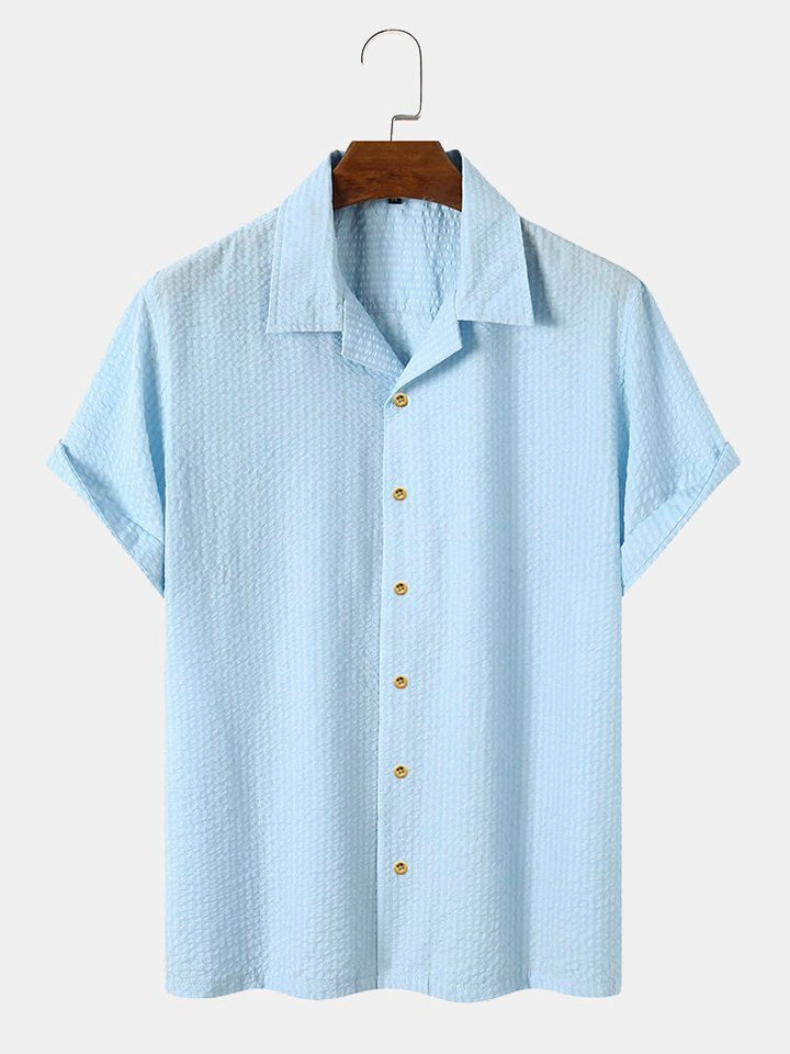 Camisas casuales antiarrugas de seersucker lisas para hombre, blusas básicas multicolor