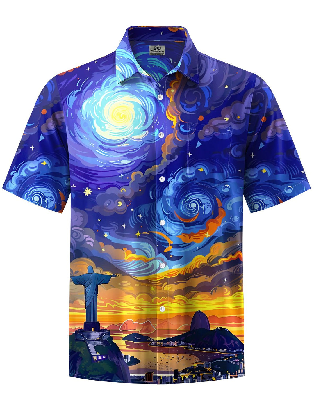 Alohadaddy® Vintage Oil Painting Starry Sky Print Art Chest Pocket Men&