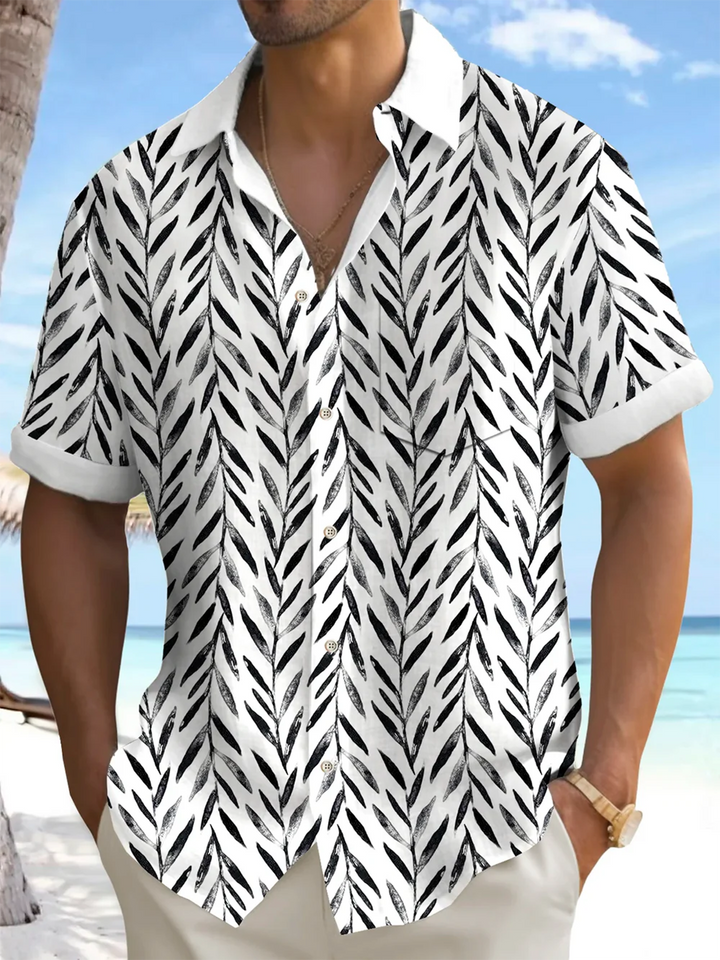 Alohadaddy® Hawaiian Leaves Art Print Chest Pocket Mens Short Sleeve Shirts Big &amp; Tall