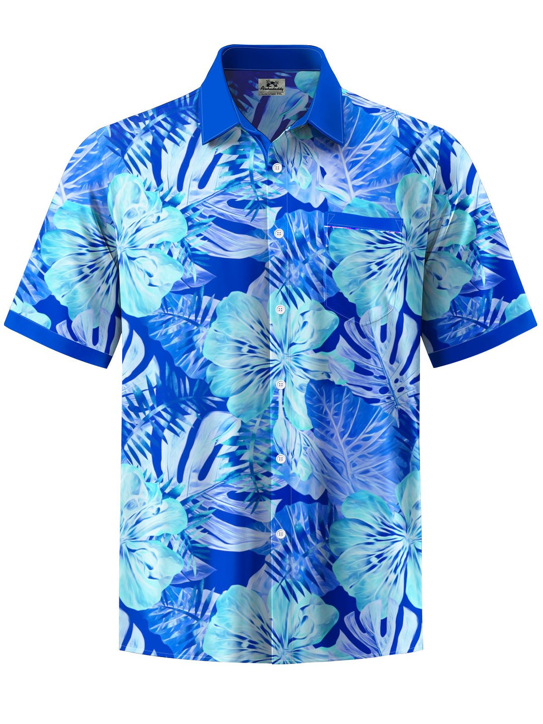 Alohadaddy® Hawaiian Flowers Contrast Art Print Chest Pocket Mens Short Sleeve Shirt Big &amp; Tall