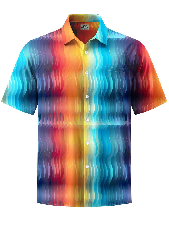 Alohadaddy® Casual Gradient Art Print Chest Pocket Mens Wicking Short Sleeve Shirt Big &amp; Tall