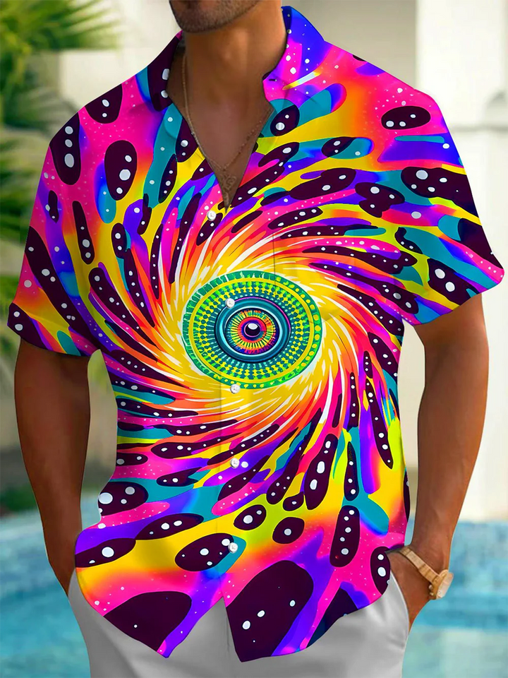 Alohadaddy® Casual Abstract Texture Art Print Chest Pocket Men Short Sleeve Shirt Big &amp; Tall