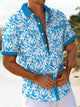 Alohadaddy® Hawaiian Leaf Contrast Art Print Chest Pocket Men's Short Sleeve Shirt Big & Tall