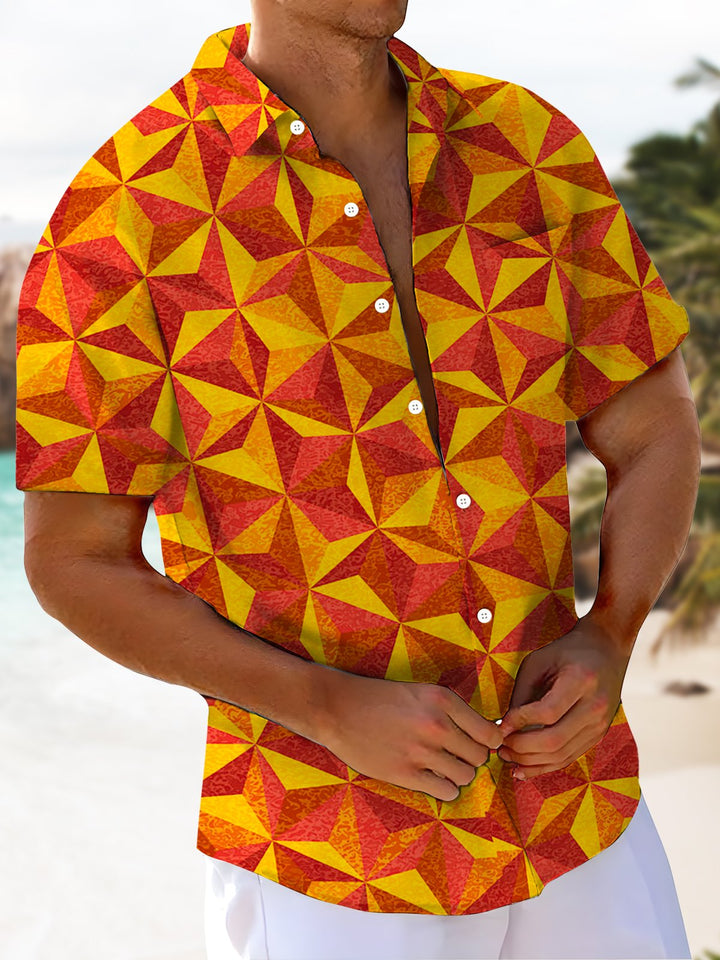 Alohadaddy® Casual Geometric Art Print Chest Pocket Men&