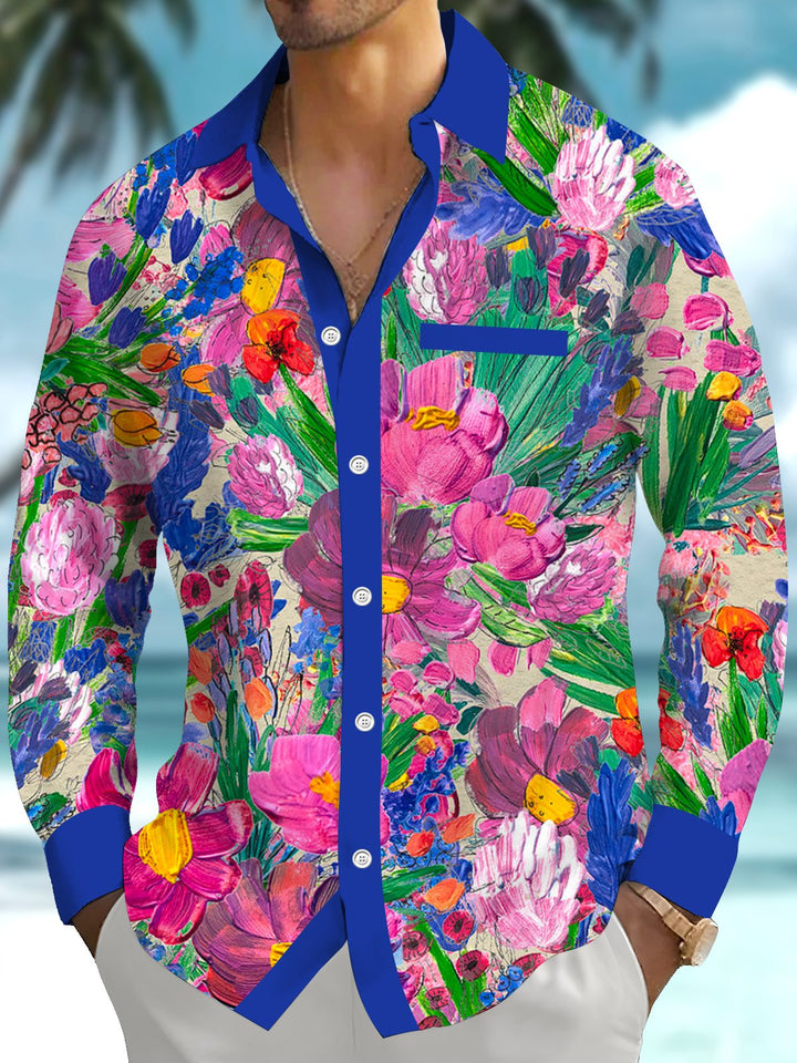 Alohadaddy® Hawaiian floral contrast print with chest pocket and stretch for men&