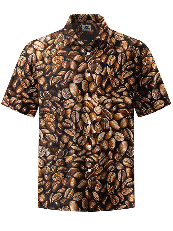 Alohadaddy® Vintage Coffee Bean Art Print Chest Pocket Stretch Men&