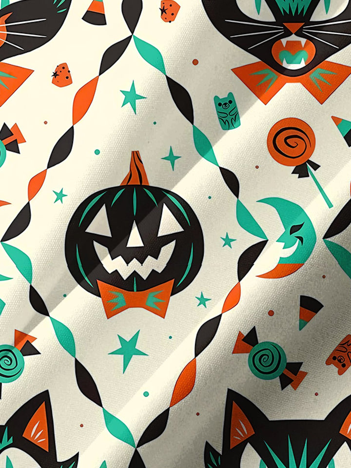 Alohadaddy® Halloween Pumpkin Cat Art Print Chest Pocket Stretch Men&