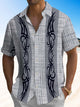 Alohadaddy® Casual Striped Maori Tattoo Art Print Chest Pocket Stretch Men's Short Sleeve Shirt Big & Tall