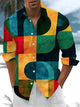 Alohadaddy® Retro Geometric Art Print Chest Pocket Stretch Men's Long Sleeve Shirt Big & Tall