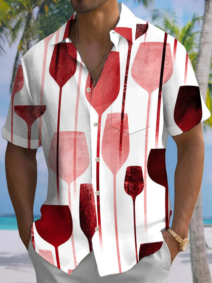 Alohadaddy® Vintage Wine Glass Printed Art Chest Pocket Men&