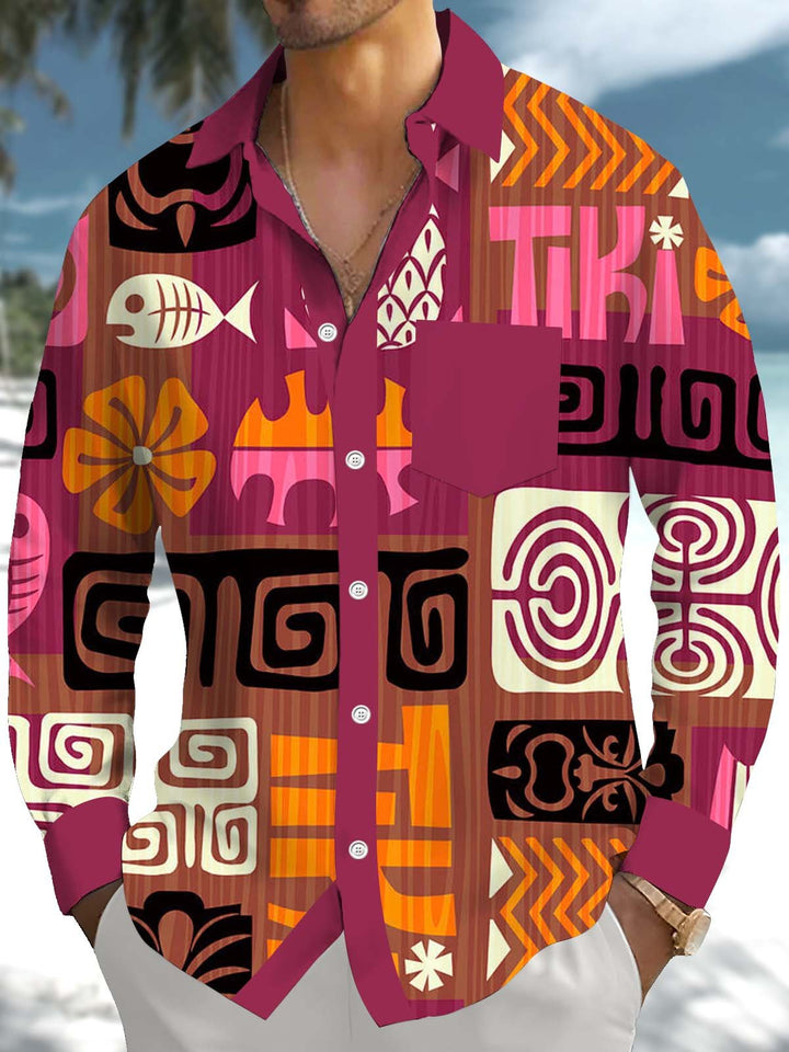 Alohadaddy® Vintage Tiki Print Art Pocket Stretch Men&