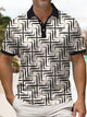 Alohadaddy® Casual Stripe Geometric Print Art Men's Short Sleeve Button Polo Shirt Big & Tall