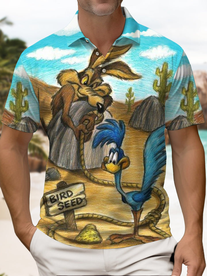 Alohadaddy® Retro Cartoon Print Button Stretch Men&
