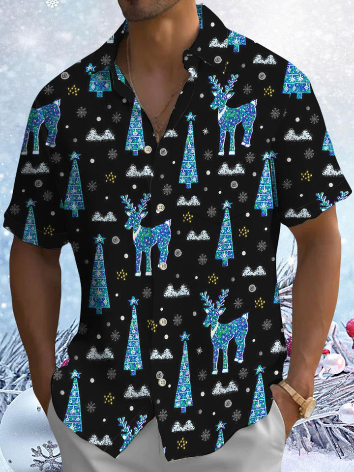 Alohadaddy® Christmas Christmas Tree and Deer Print Pocket Elastic Button Men&