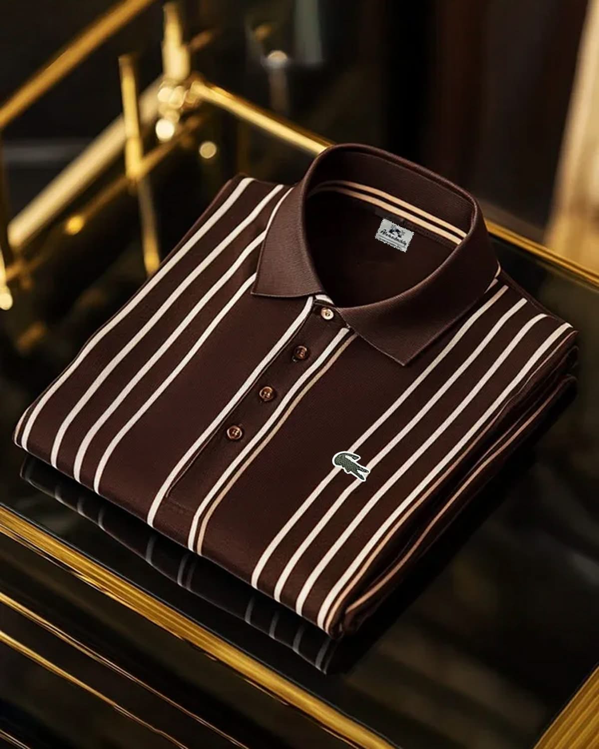 Alohadaddy® Business Striped Logo Print Art Stretch Button Men's Short Sleeve Polo Shirt Big & Tall