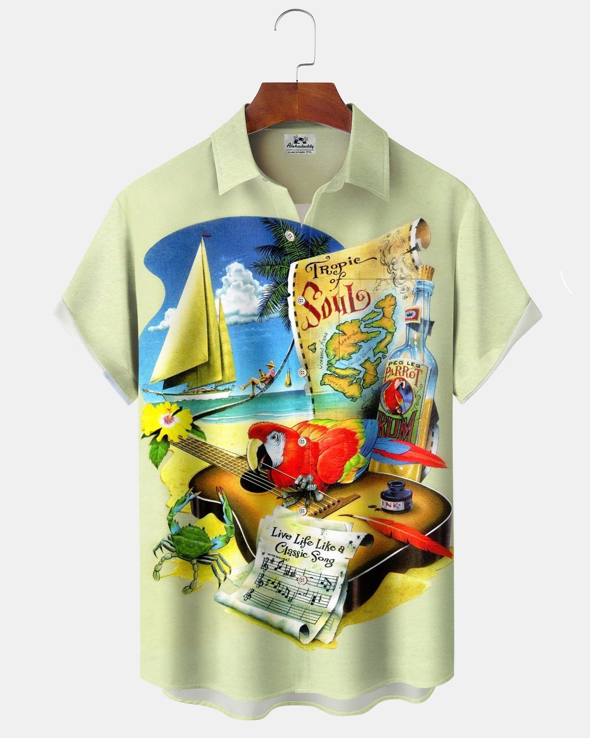 Alohadaddy® Hawaiian Parrot Print Art Button Pocket Cardigan Men's Short Sleeve Shirt Big & Tall