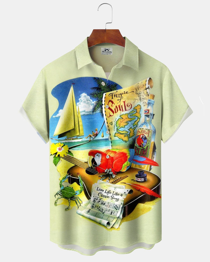 Alohadaddy® Hawaiian Parrot Print Art Button Pocket Cardigan Men&