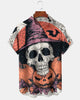 Alohadaddy® Halloween Skull and Pumpkin Print Men's Short-Sleeve Shirt