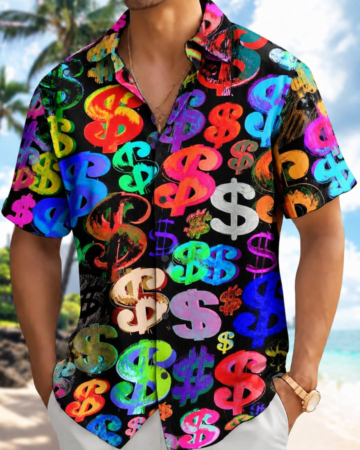 Alohadaddy® Casual Abstract Neon Graffiti Dollar Print Men&