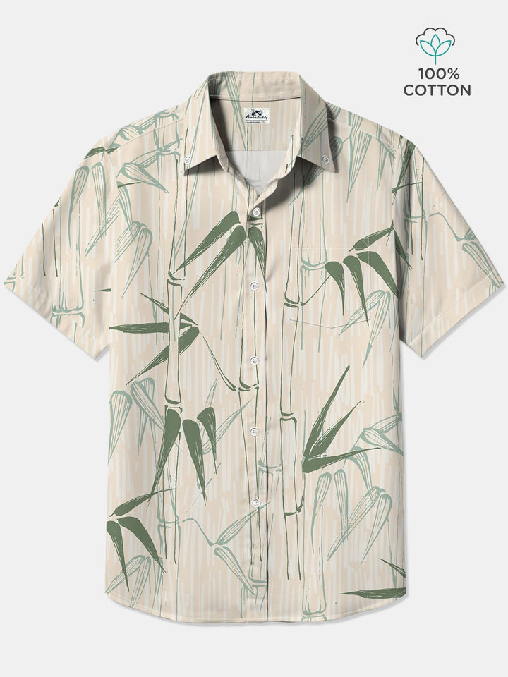 Alohadaddy Cotton Bamboo Art Print Moisture Wicking Chest Pocket Oversized Stretch Hawaiian Short Sleeve Shirt