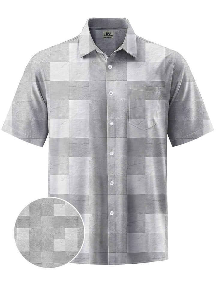 Alohadaddy® Casual Geometric Art Print Chest Pocket Mens Short Sleeve Shirt Big &amp; Tall