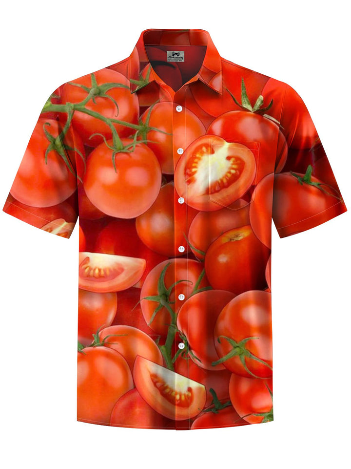 Alohadaddy® Hawaiian Tomato Art Print Chest Pocket Mens Short Sleeve Shirt Big &amp; Tall