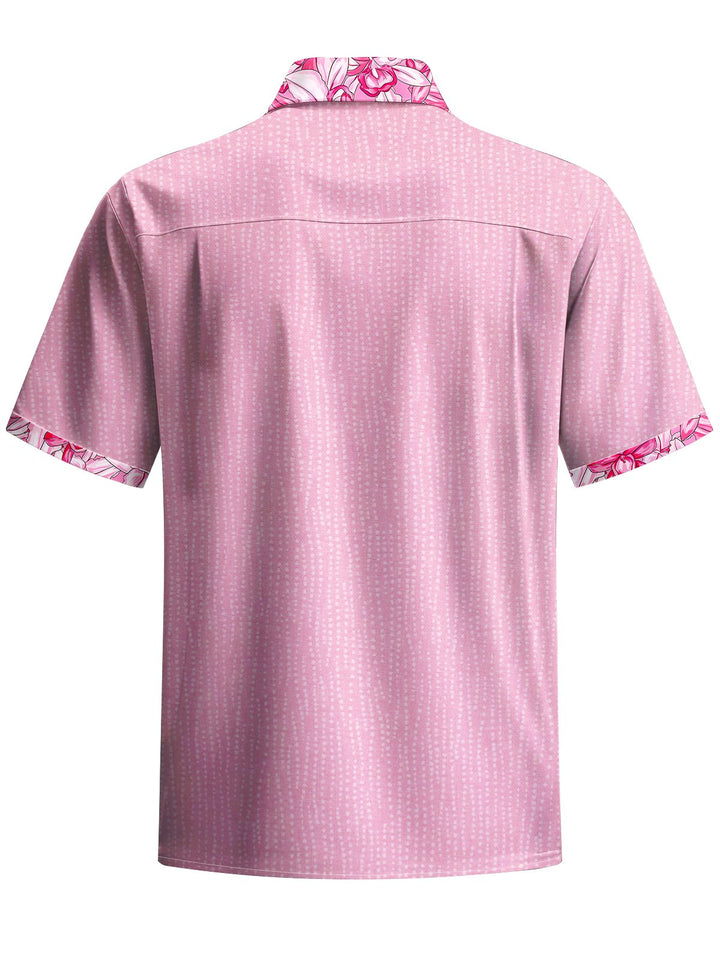 Alohadaddy® Casual Contrast Floral Art Print Chest Pocket Mens Short Sleeve Shirt Big &amp; Tall