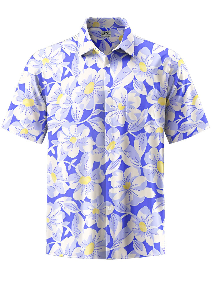 Alohadaddy® Hawaiian Flowers Art Print Chest Pocket Mens Short Sleeve Shirt Big &amp; Tall