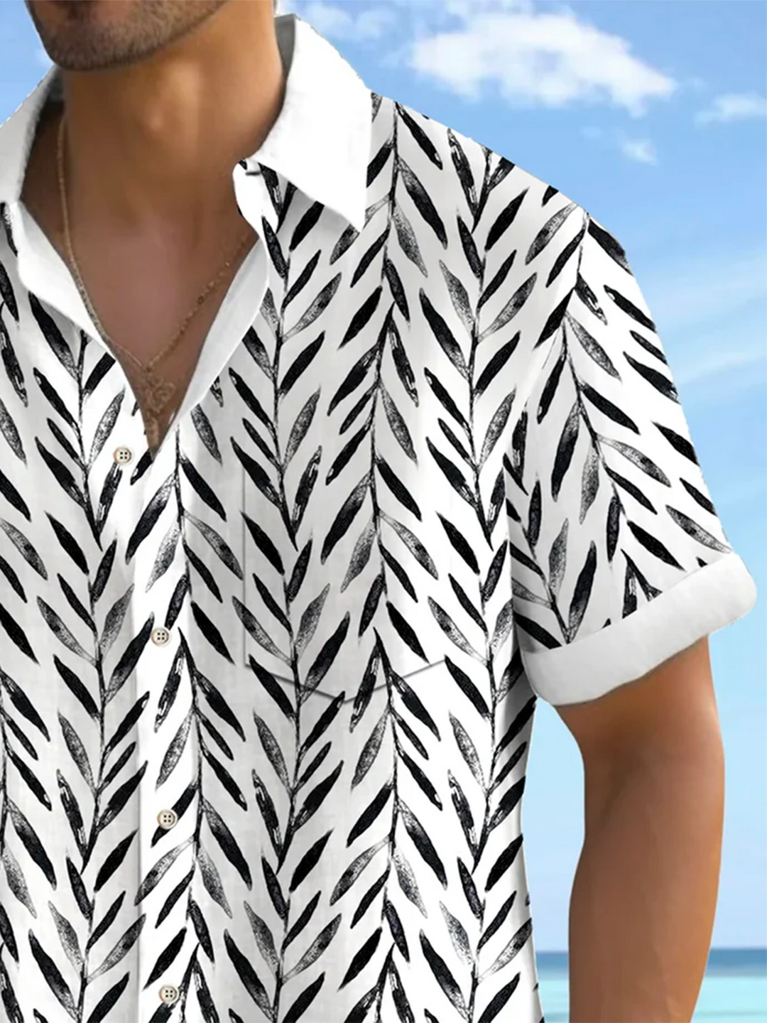 Alohadaddy® Hawaiian Leaves Art Print Chest Pocket Mens Short Sleeve Shirts Big &amp; Tall