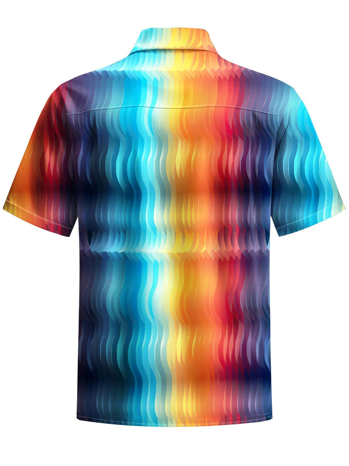 Alohadaddy® Casual Gradient Art Print Chest Pocket Mens Wicking Short Sleeve Shirt Big &amp; Tall