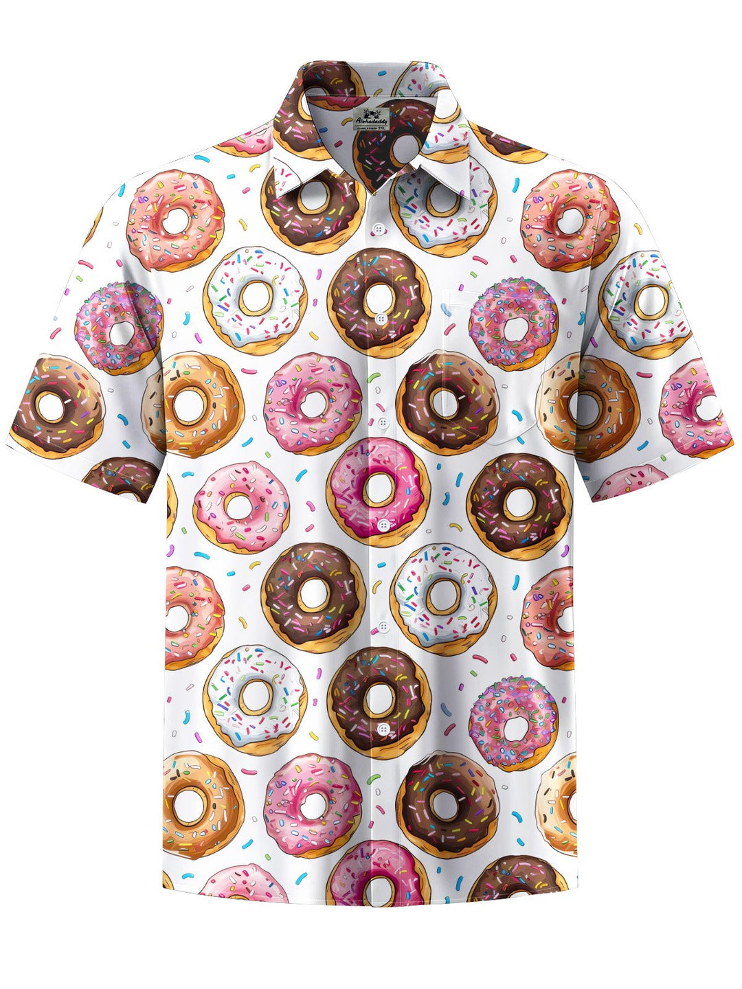 Alohadaddy® Hawaiian Casual Donuts Print Art Chest Pocket Mens Short Sleeve Shirts Big &amp; Tall