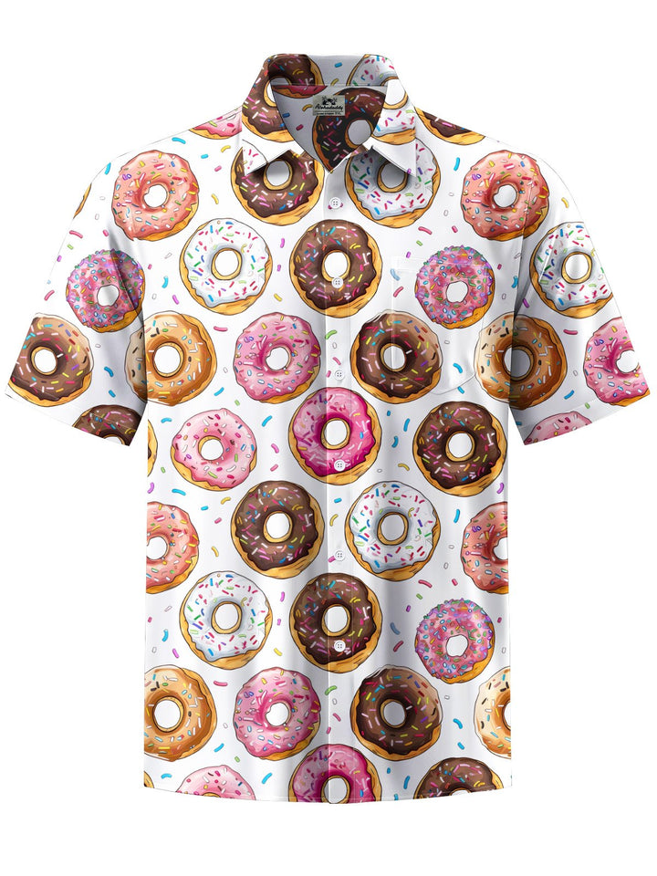Alohadaddy® Hawaiian Casual Donuts Print Art Chest Pocket Mens Short Sleeve Shirts Big &amp; Tall