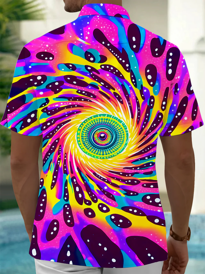 Alohadaddy® Casual Abstract Texture Art Print Chest Pocket Men Short Sleeve Shirt Big &amp; Tall