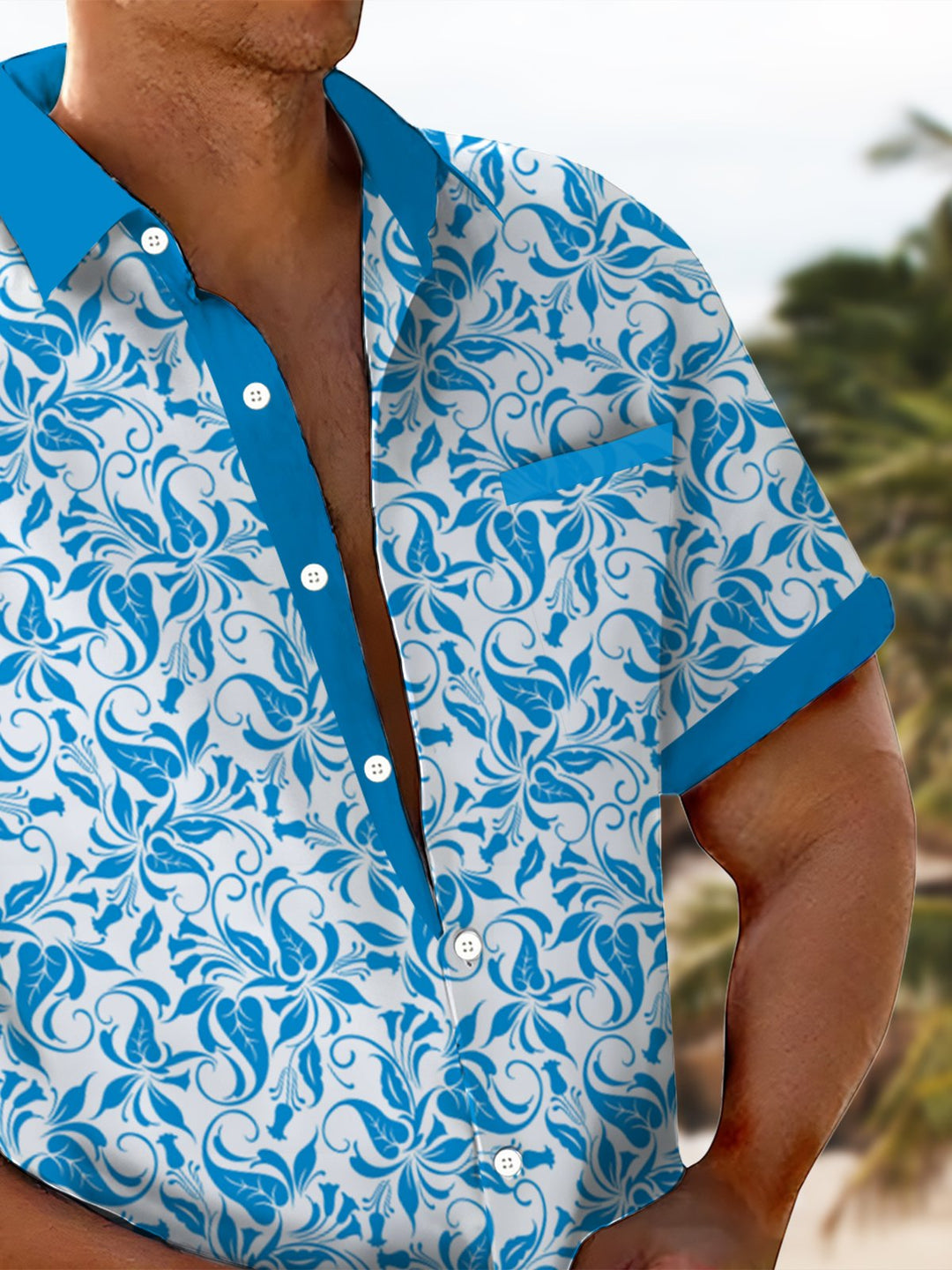 Alohadaddy® Hawaiian Leaf Contrast Art Print Chest Pocket Men&