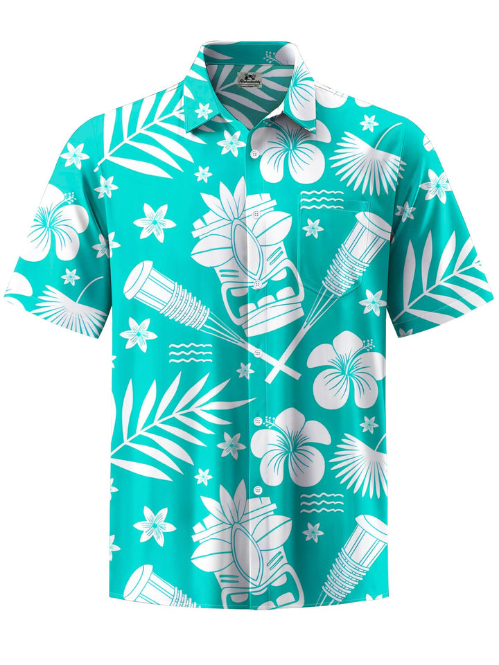 Alohadaddy® Casual Hawaiian Tiki Art Print Chest Pocket Men&