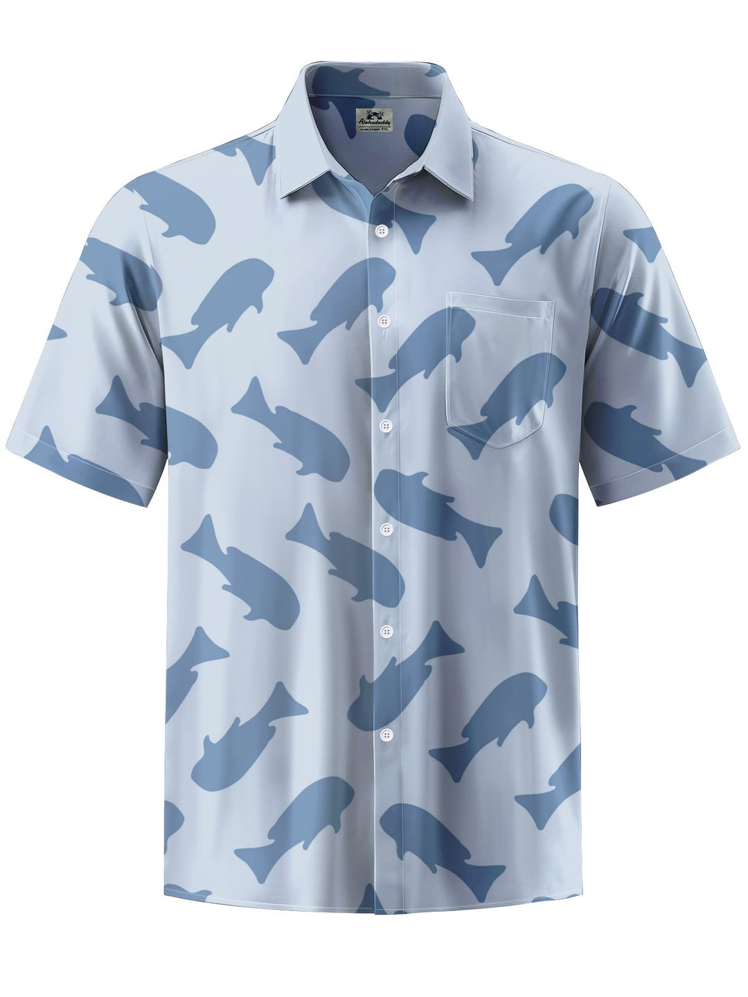 Alohadaddy® Hawaiian Casual Geometric Whale Art Print Chest Pocket Men&
