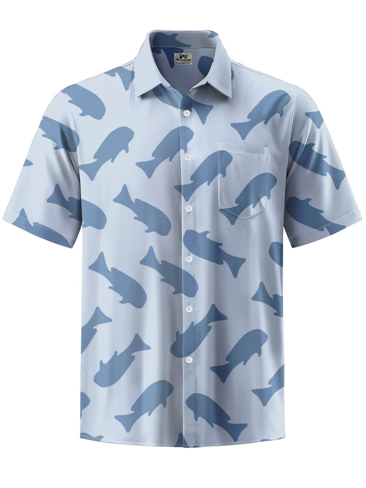 Alohadaddy® Hawaiian Casual Geometric Whale Art Print Chest Pocket Men&