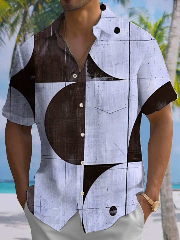 Alohadaddy® Casual Retro Geometric Art Print Chest Pocket Men&