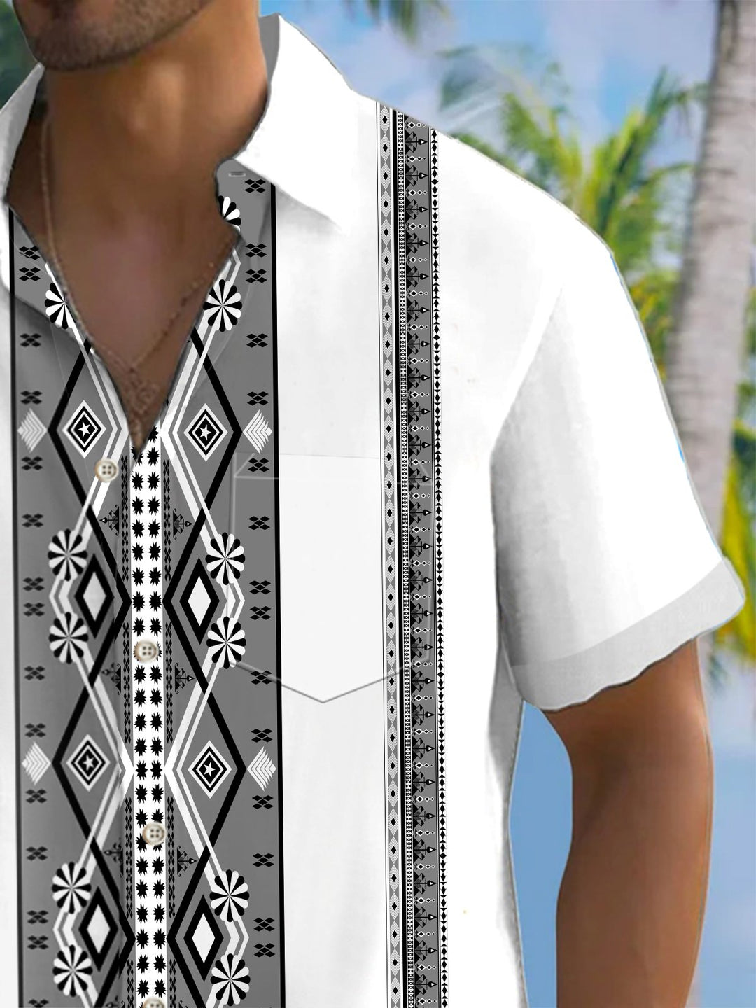 Alohadaddy® Casual Striped Ethnic Graphic Art Print Chest Pocket Men&