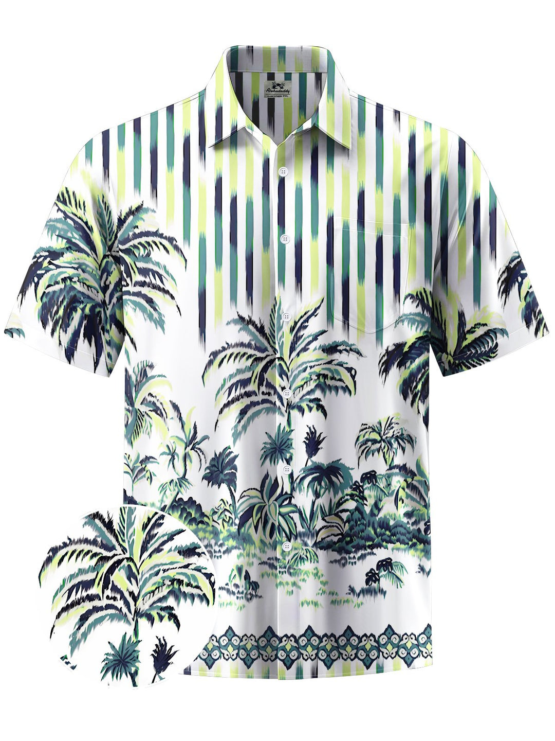 Alohadaddy® Hawaiian Coconut Tree Stripe Art Print Chest Pocket Men&