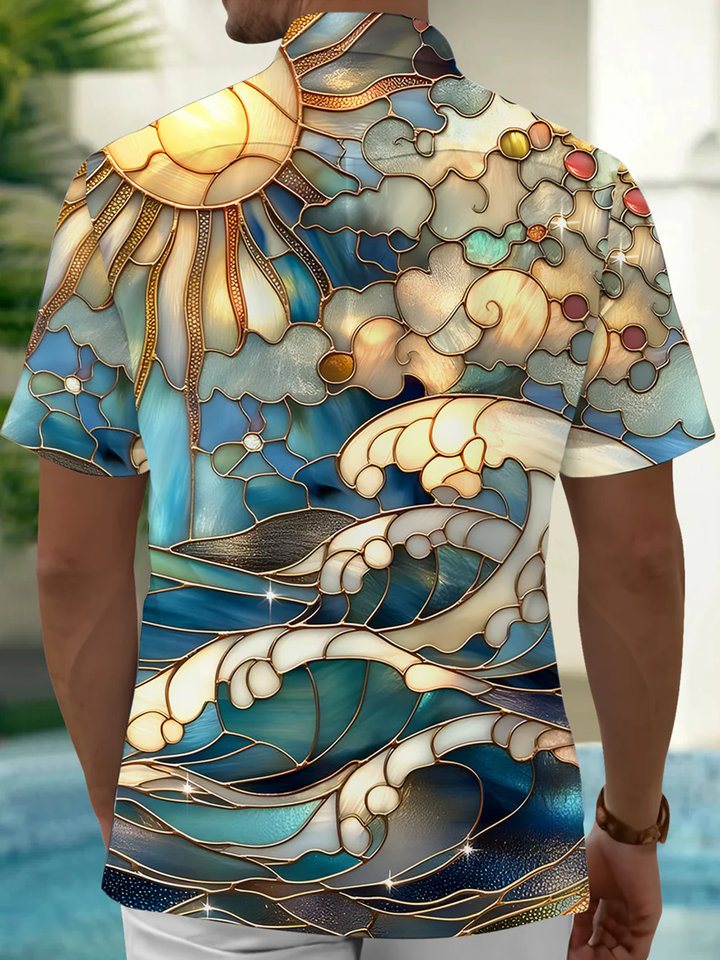 Alohadaddy® Retro Wave Geometric Art Print Chest Pocket Men&