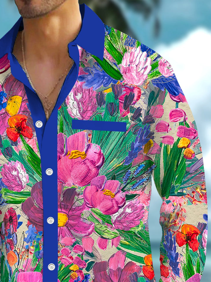 Alohadaddy® Hawaiian floral contrast print with chest pocket and stretch for men&